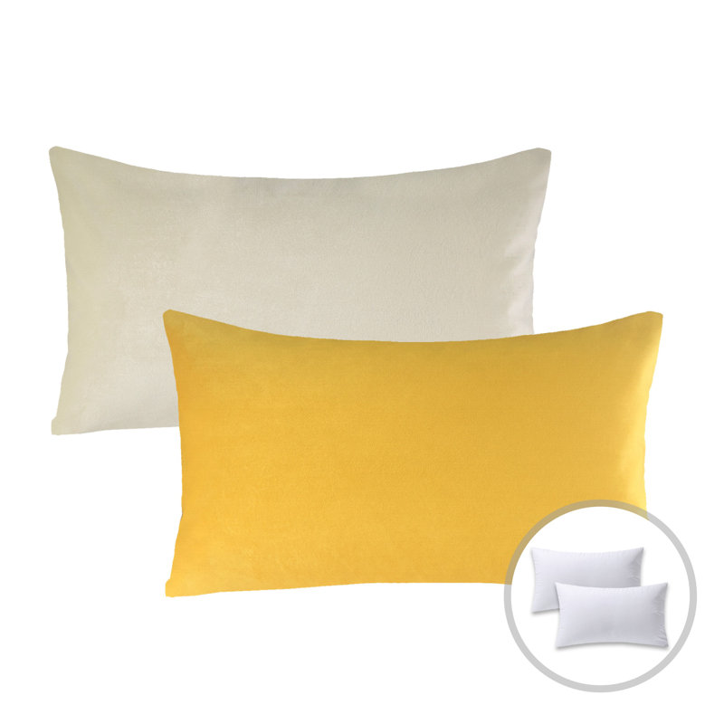 Reversible Throw Pillow, Yellow/Off White, 12"H x 20" W 