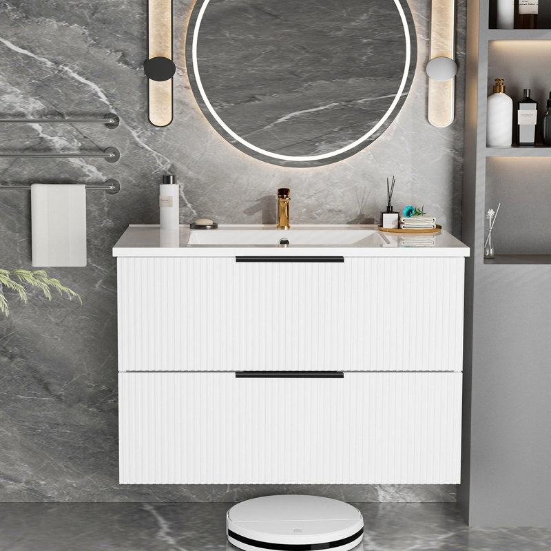 30" Bathroom Vanity with Ceramic Sink, 30", Matte White