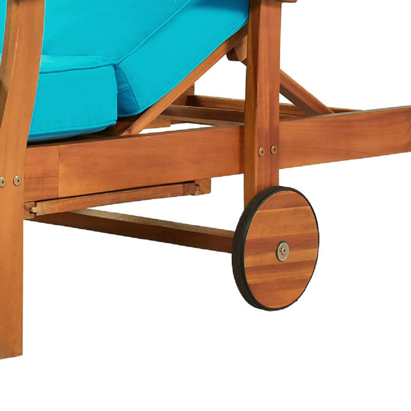 Chaise longue inclinable en acacia avec coussins et table de 78,8 po Foshee, Bleu