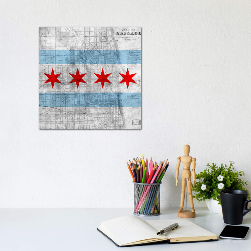 Chicago City Flag (Vintage Map) - Wrapped Canvas Print