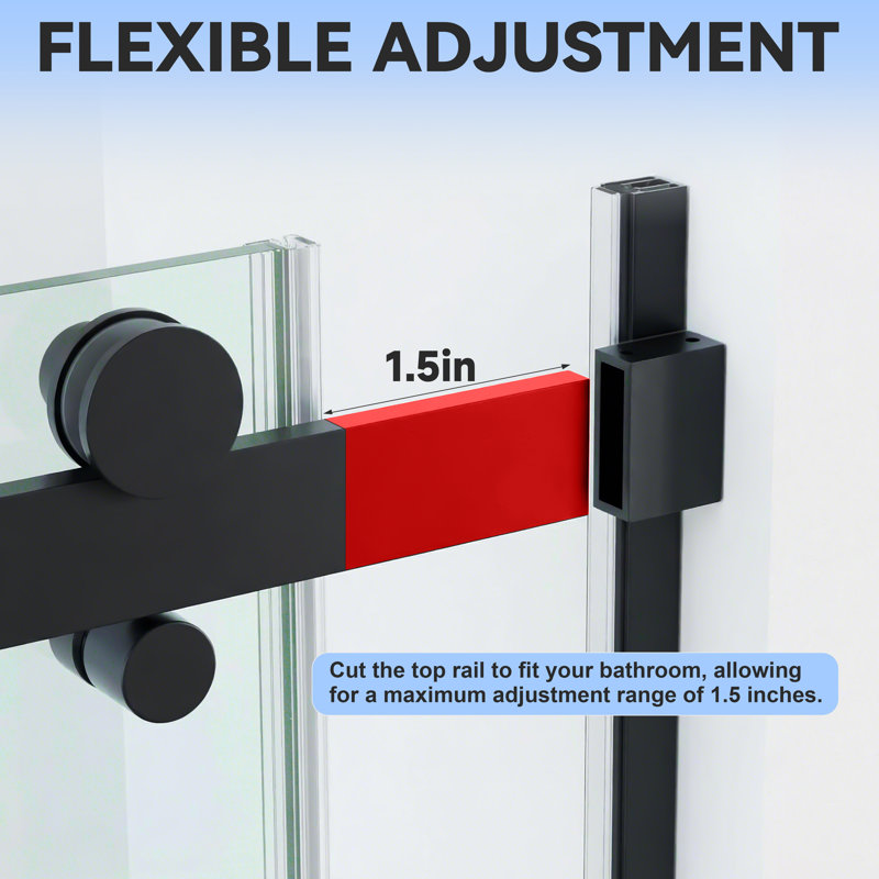 56"-60" W x 76" H Single Sliding Frameless Shower Door with 5/16" (8mm) Crystal Clear Tempered Glass, Matte Black