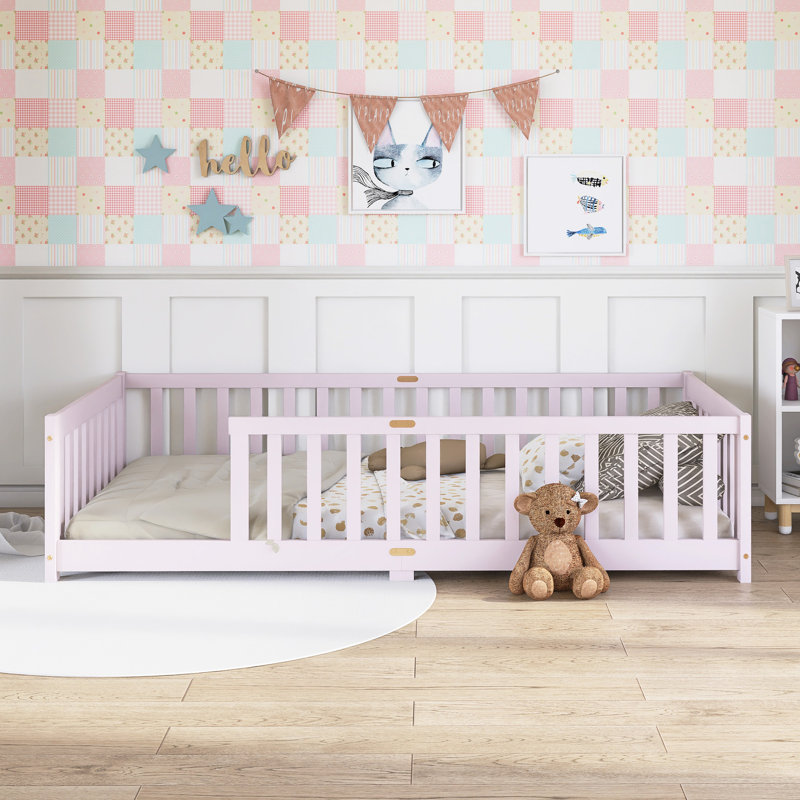 Lit simple en bois avec garde-corps, Rose