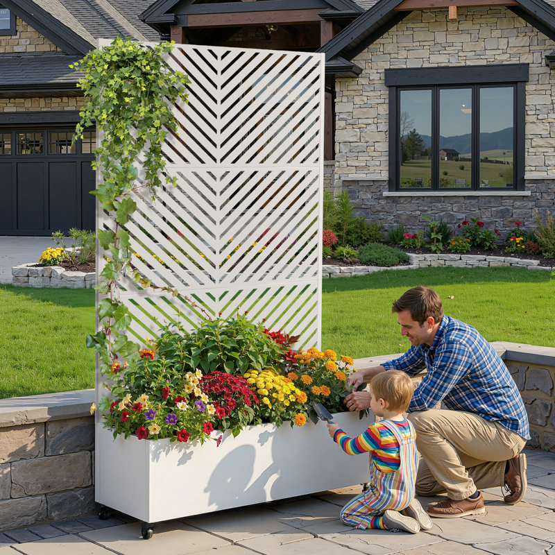 Raised Garden Bed with Trellis on Wheels – Versatile Metal Planter Box with Trellis, Multi-Style Planter Boxes with Trellis Privacy Screen for Patio and Garden