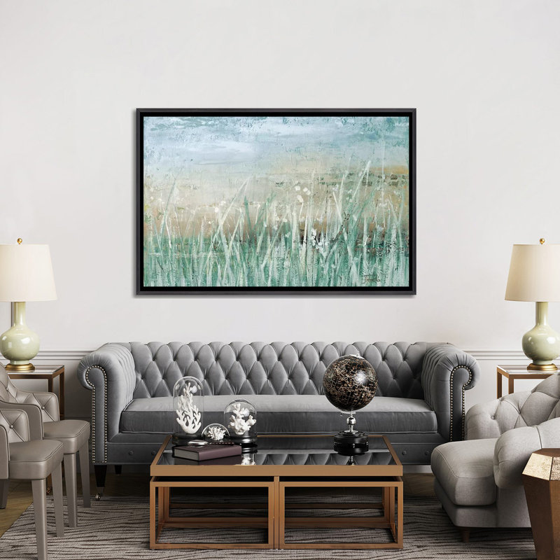 Reproduction d’art, "Grass Memories" par Patricia Pinto, H 40 po x l 60 po x P 1,5 po, Toile avec cadre noir patiné