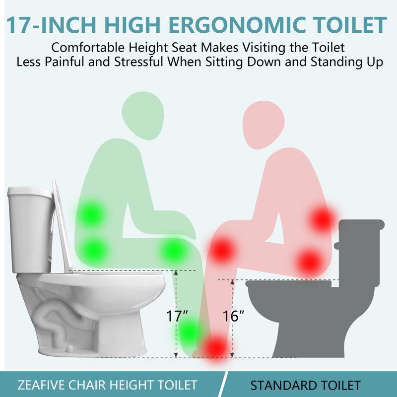 Two-piece 1.28 GPF Dual Flush Chair Height Elongated Toilet Soft-Close Seat Included