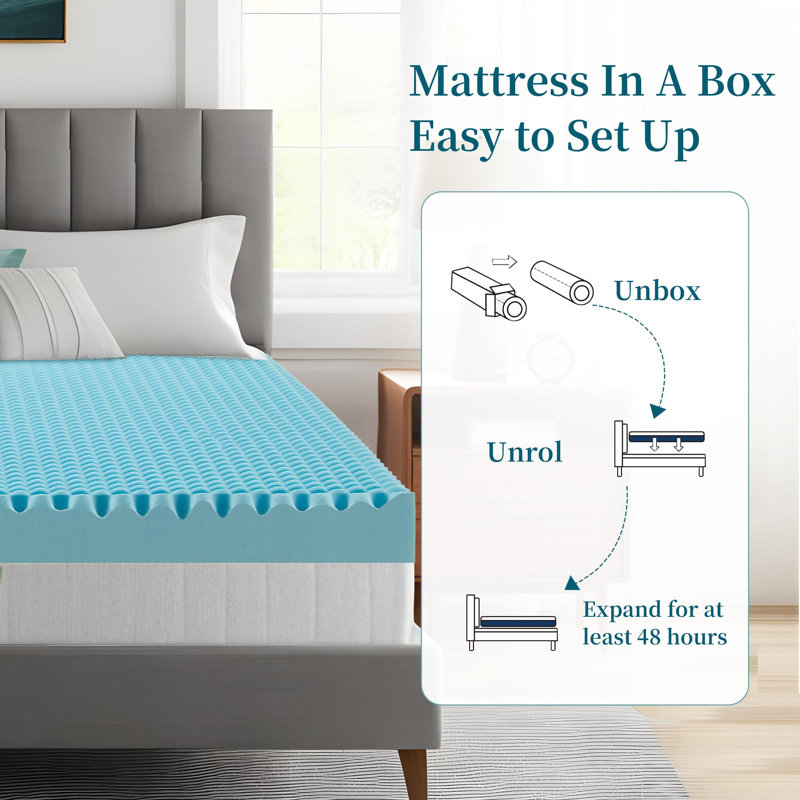 Twin Mattress Topper, 2 Inch Gel Memory Foam Egg Crate Mattress Topper, Cooling Breathable Lightweight Adjustable Pressure Relief Mattress Topper for Bedroom