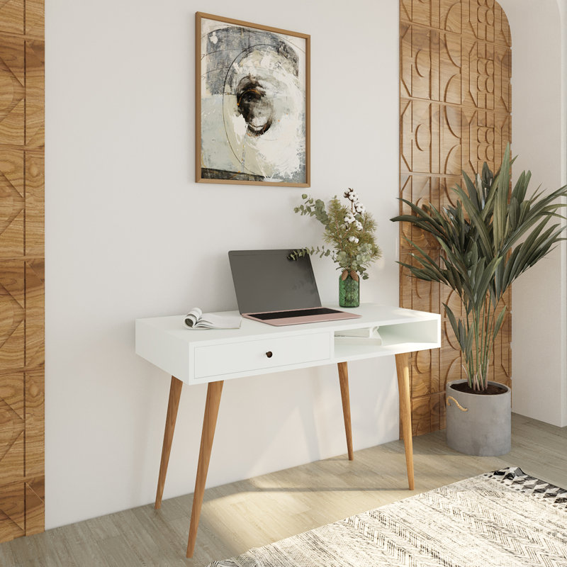 Bimossa Janus 114x56 cm Desk for Home Office and Study, Writing Table, Workstation with Drawers and Open Shelf, Office Laptop, Kids or Laptop Desktop Table