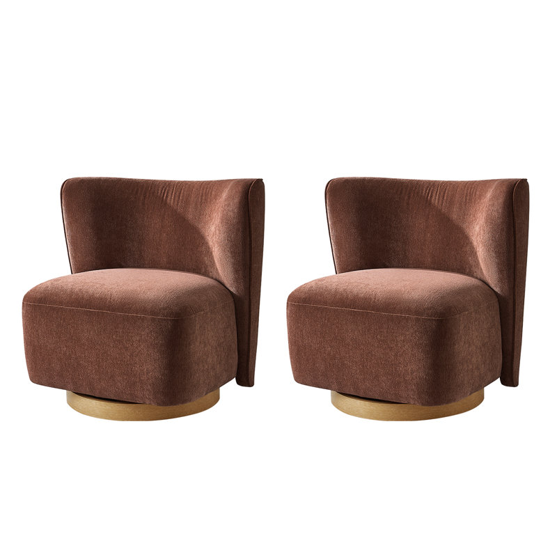 Socorro 31" W Modern Boucle Upholstered Wingback Swivel Barrel Chair with Fully Assembled, Rust