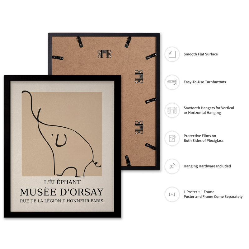 Picasso - Éléphant, Cadre noir, Affiche, H 11 po x l 14 po