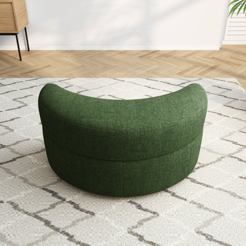 85.3Cm Wide Curved Standard Ottoman with Storage, Green Cotton