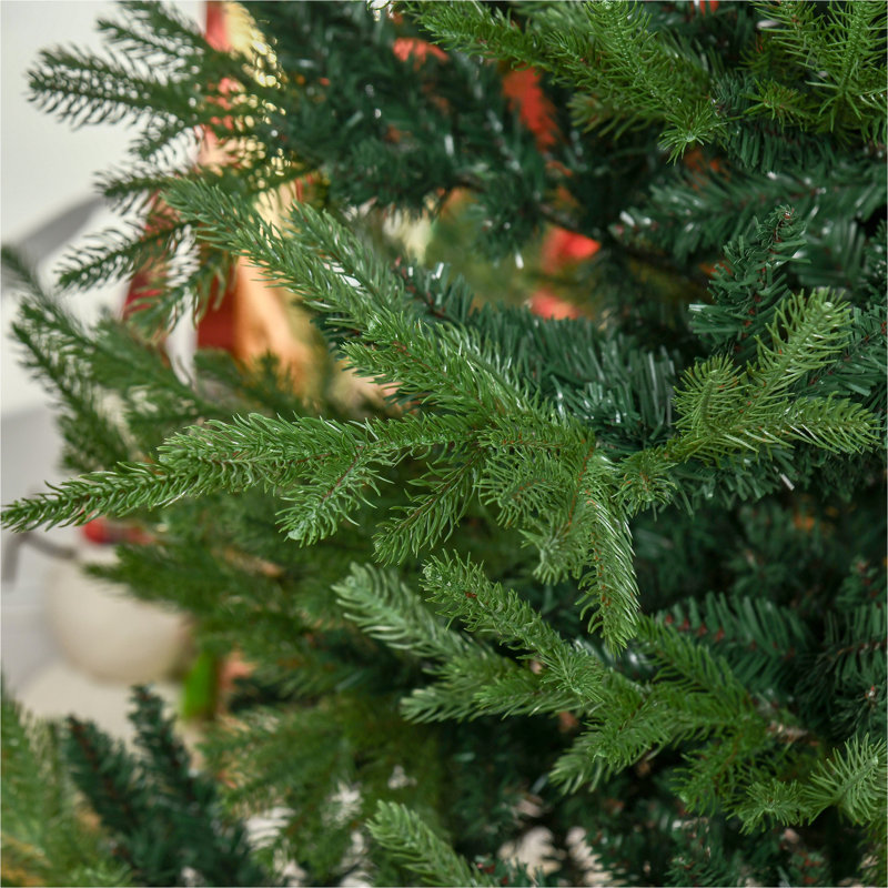 Artificial Christmas Tree, Pine Hinged Xmas Tree With 1939 Realistic Branches, Steel Base, Auto Open, Green, 7.5'