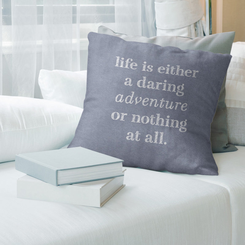 Coussin Handjet, 26 po x 26 po, Bleu / beige, Housse de coussin seulement - sans coussin