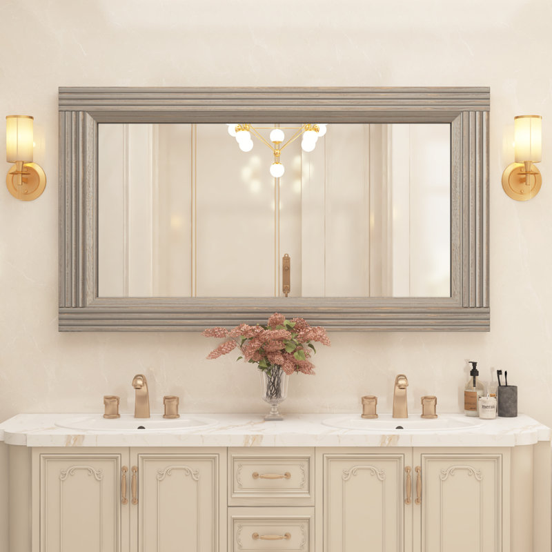 Miroir de salle de bain en bois massif, 48 po x 30 po