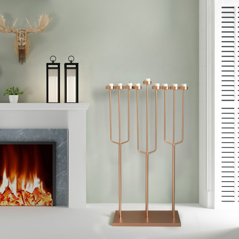 Metal Tabletop Candelabra, 51" H x 22.75" W x 8.50" D, Rose Gold