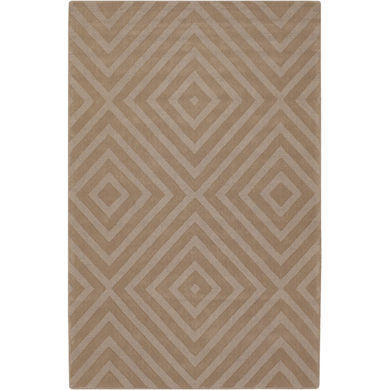 Tapis carré à motif géométrique concave en laine touffeté à la main Worcester, Rectangle 5 pi x 7 pi
