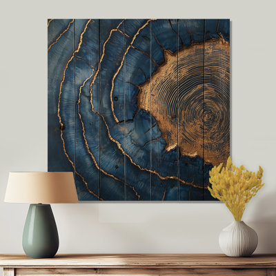 Golden Dark Sapphire Wood Slide Veins I - Forest Wood Wall Art - On Natural Pine Wood