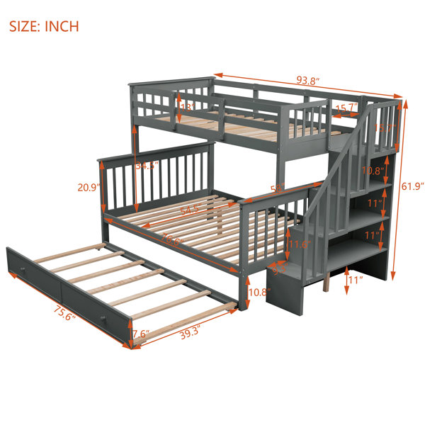 Latitude Run® Twinfull Bunk Bed With Trundle And Elegant Bedroom Look ...