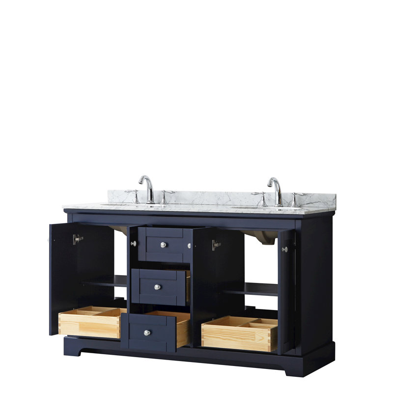 Ensemble de meuble-lavabo double 60 po Avery, Bleu foncé, Chrome poli