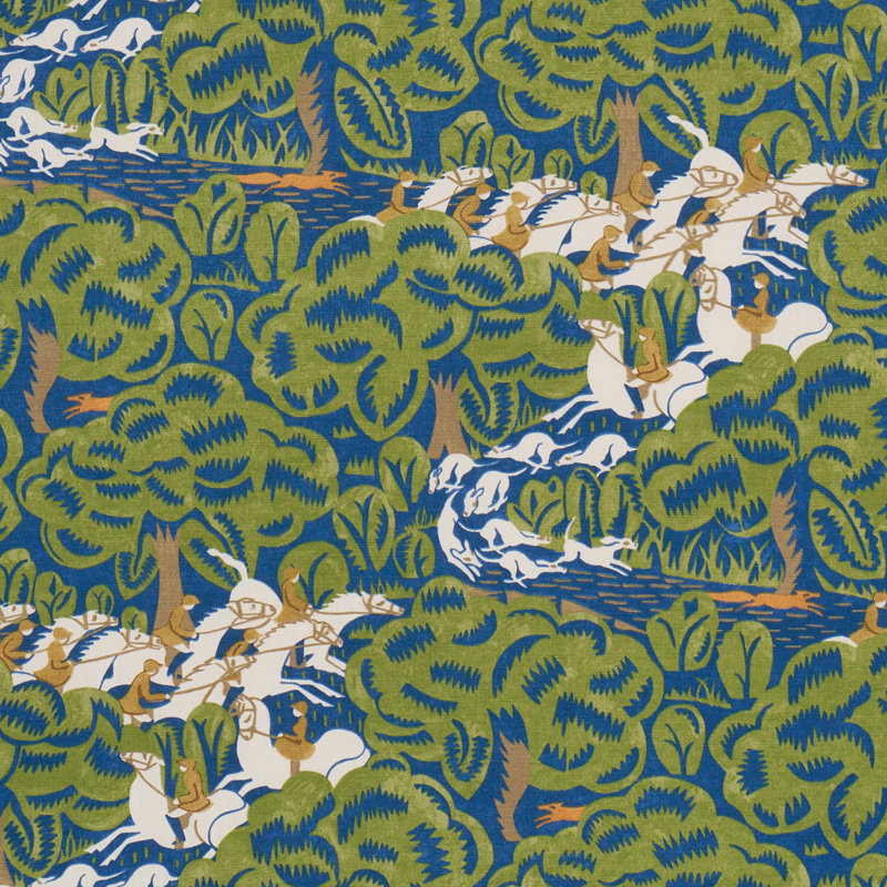 Schumacher X The New Yorker Margaret Schloeman's Fox Chase Fabric, Blue
