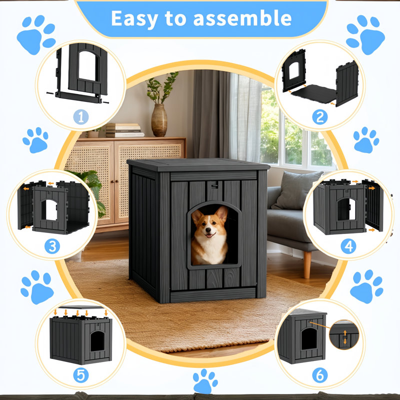 Maison pour chat en résine de 24 po x l 21 po x H 18 po, abri durable et isolé pour le jardin, le patio et la cour, Noir