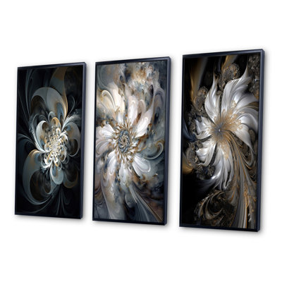«Blossoming White Fractal Flower II», 3 pièces sur toile