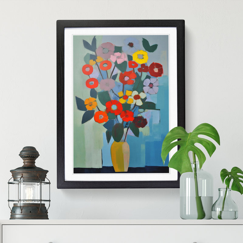 Modern Flowers Mid Century Vol.10 - Picture Frame Print, Black, 64cm H x 46cm W x 2cm D