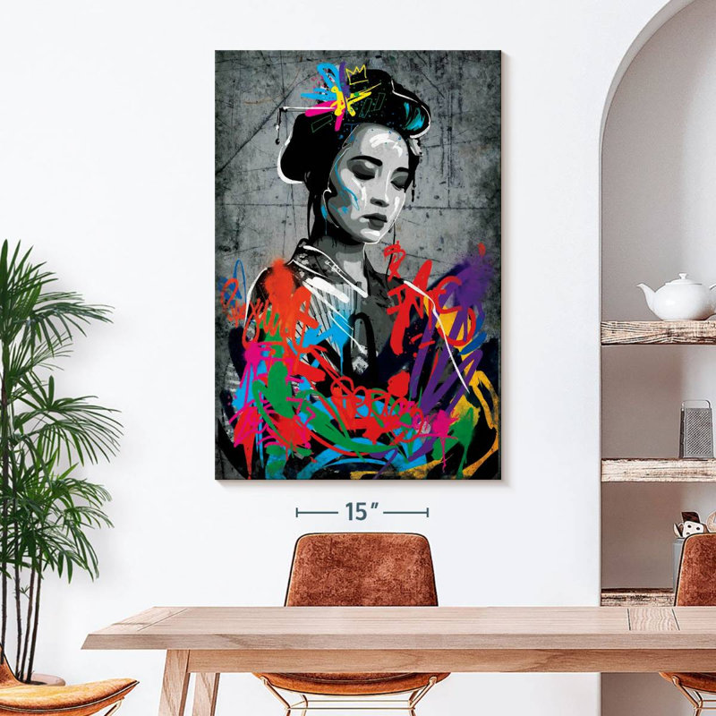 Portrait de femme grunge sur toile, H 48 po x l 32 po x P 1,25 po