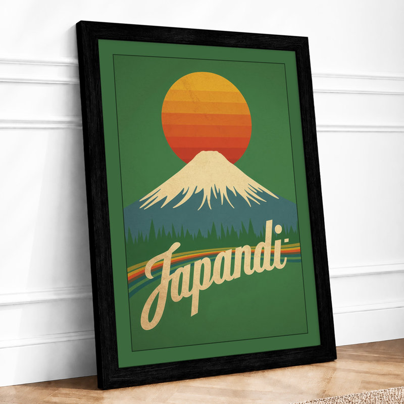Mountain At Sunset Japandi - Print, A1 - 84.1 x 59.4 cm, Black