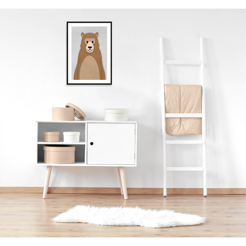 Adhésif décoratif Cheery Bear, 34.5" H x 24.5" W x 1.18" D, Cadre boîte à grain de bois noir