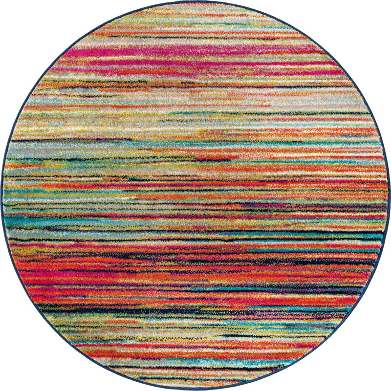 Tapis rayé rose / orange / bleu Muehlebach, Rond 5 pi 3 po