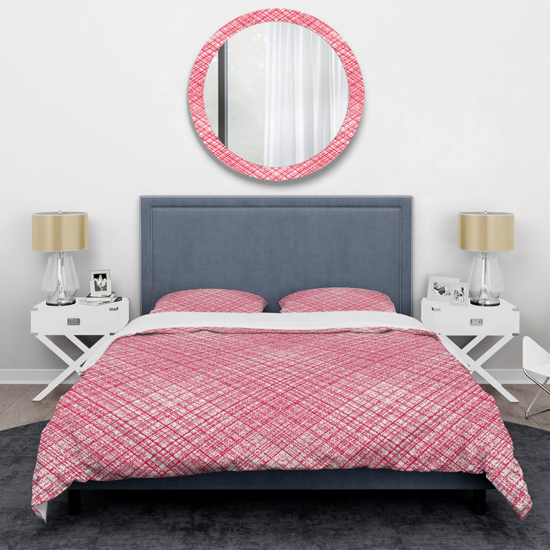 Ensemble de housse de couette à rayures grunge rose et blanc - Microfibre polyester