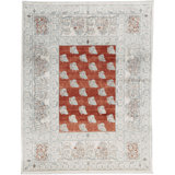 Hand-Knotted High-Quality Rust and Cream Area Rug