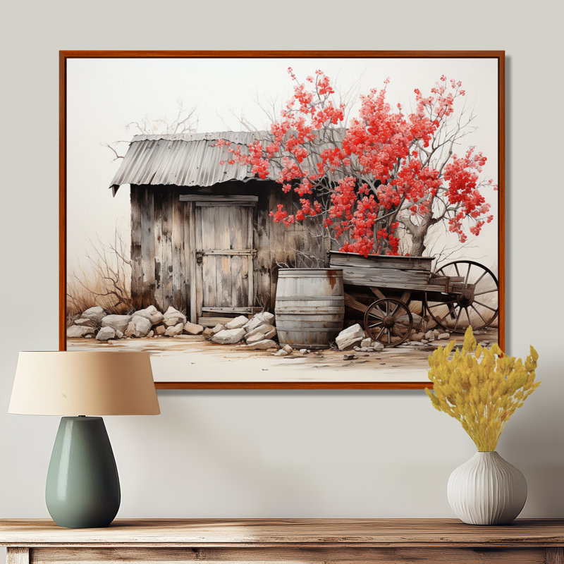 Grange rustique élégance II - art mural grange, H 12 po x l 20 po x P 1 po, Cadre flottant brun