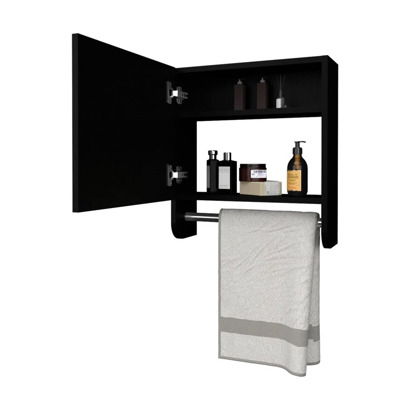 Armoire à pharmacie noire avec barre à serviettes et miroir pour l'organisation de la salle de bain contemporaine intégrée - Design épuré