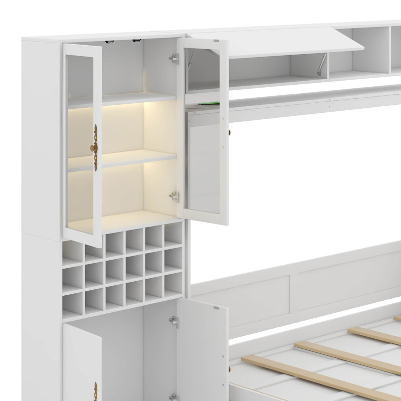 Full Size Murphy Bed Wall Bed With Sofa , Shelves USB & Light, Full , White
