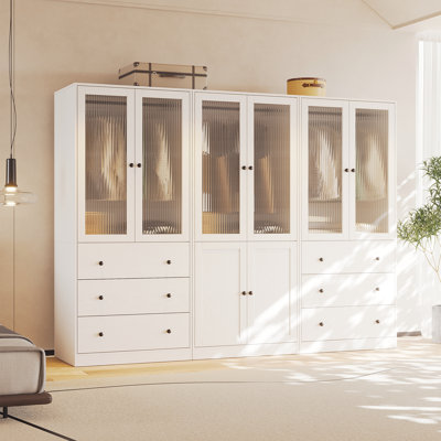 20"D x 94.5"W x 71"H Modern Armoire With Soft-Close Doors — Fluted Glass Wardrobe Closet With Shelves & Drawers by Latitude Run