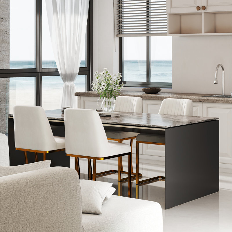 17.875'' H Modern Velvet Upholstered Dining Chair With Gold Metal Frame,, Beige