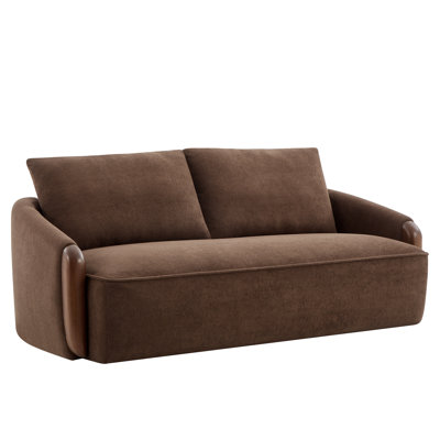 75 in. Curved Velvet Upholstered Sofa – Solid Wood Frame, Luxe Indoor Couch for Living Room, Dark Brown