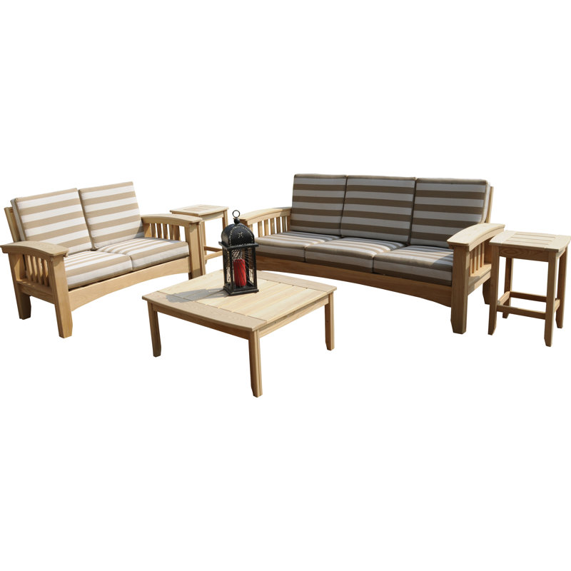 Omar 5 - Person Patio Conversation Set with Cushions, Chocolate Brown, Dolce Oasis Stripe Sunbrella®