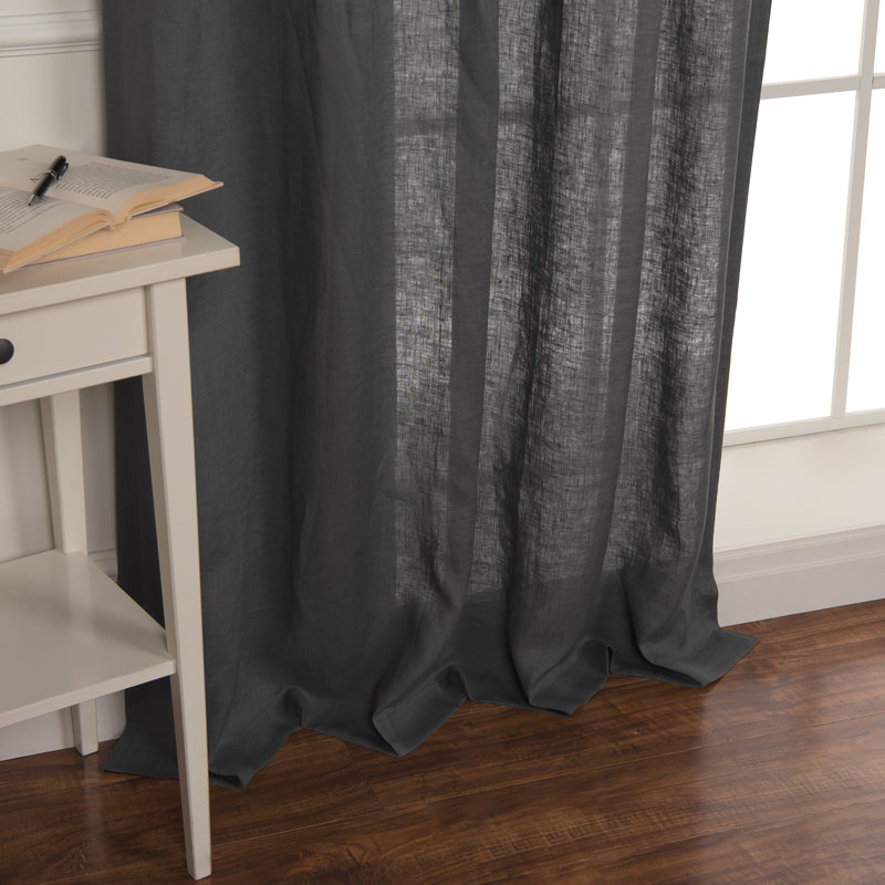 Paire de rideaux semi-transparents avec passe-tringle Gwen, Gris foncé, l 52" x L 84"