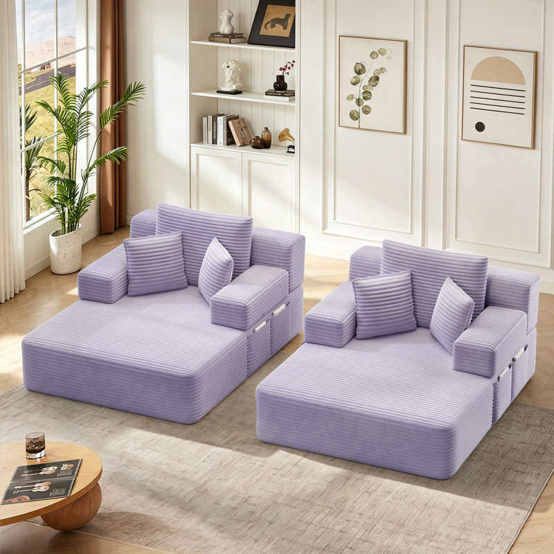 Ensemble de méridienne 2 pièces luxueux en velours côtelé, canapé-lit convertible 2 en 1 avec coussins et pochette de rangement