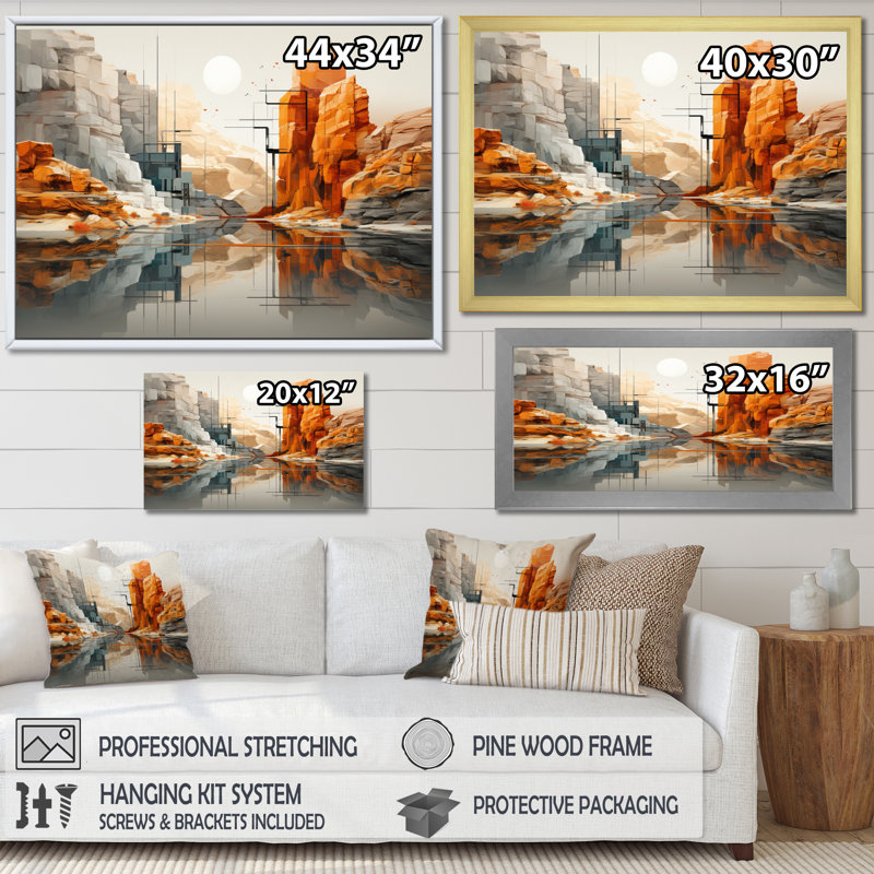 Profondeurs des canyons orange et gris du canyon - Imprimé, Cadre naturel flottant, H 34 po x l 44 po x P 1,5 po