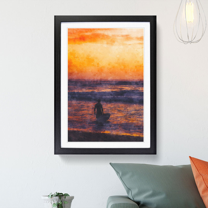 Surfer at Sunset - Framed Print, Black Framed, 63cm H x 45cm W x 2cm D