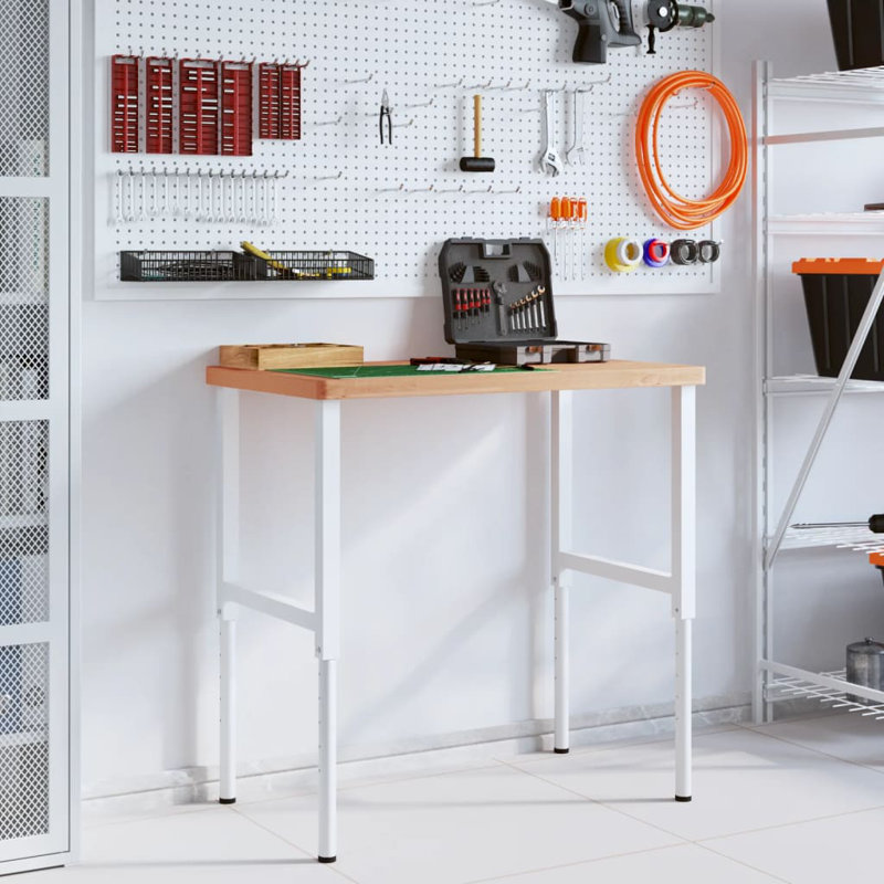 100cm W Solid Wood Top Height-Adjustable Workbench