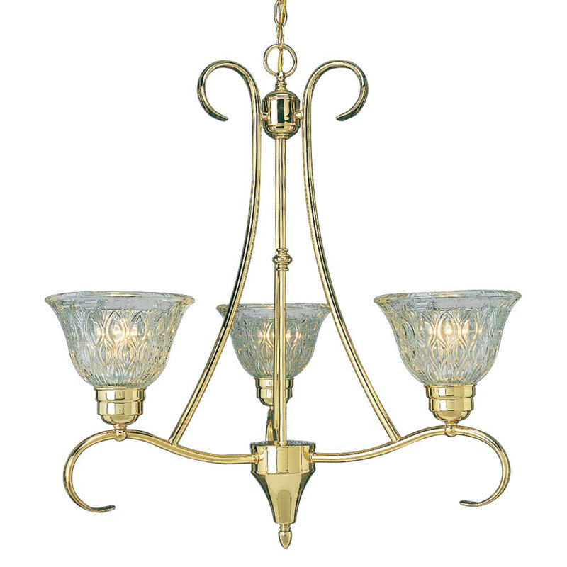 Lustre d'intérieur / classique en laiton massif poli à 3 lumières avec abat-jour en cristal au plomb Gleen