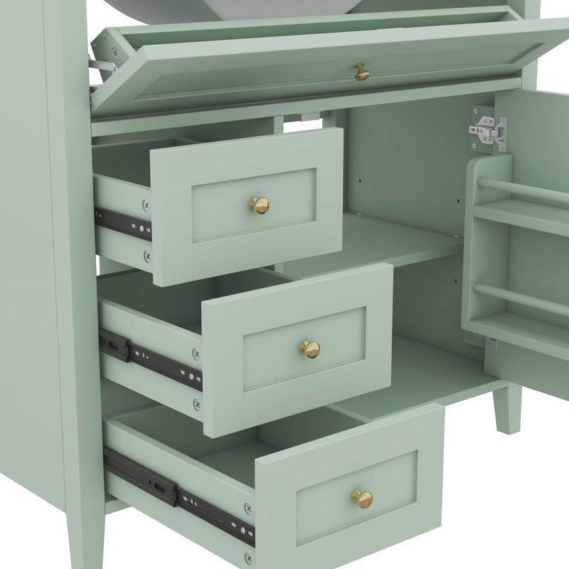 Meuble-lavabo de 36 pouces, lavabo en céramique, 3 tiroirs, tablette réglable et panneau de fibres à densité moyenne / fabrication en bois d'hévéa - solution de rangement élégante
