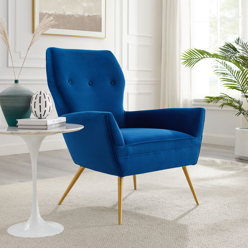 Fauteuil en velours capitonné Performance, Velours bleu marine