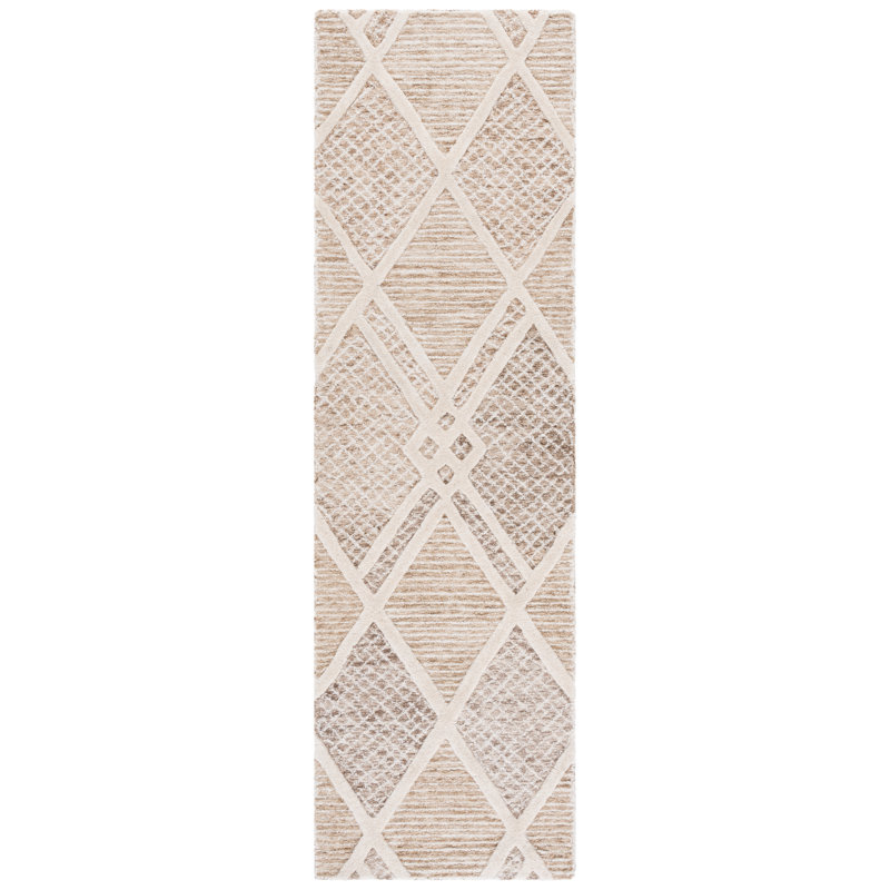 Tapis géométrique en laine et coton touffeté à la main, Tapis de couloir 2 pi 3 po x 8 pi