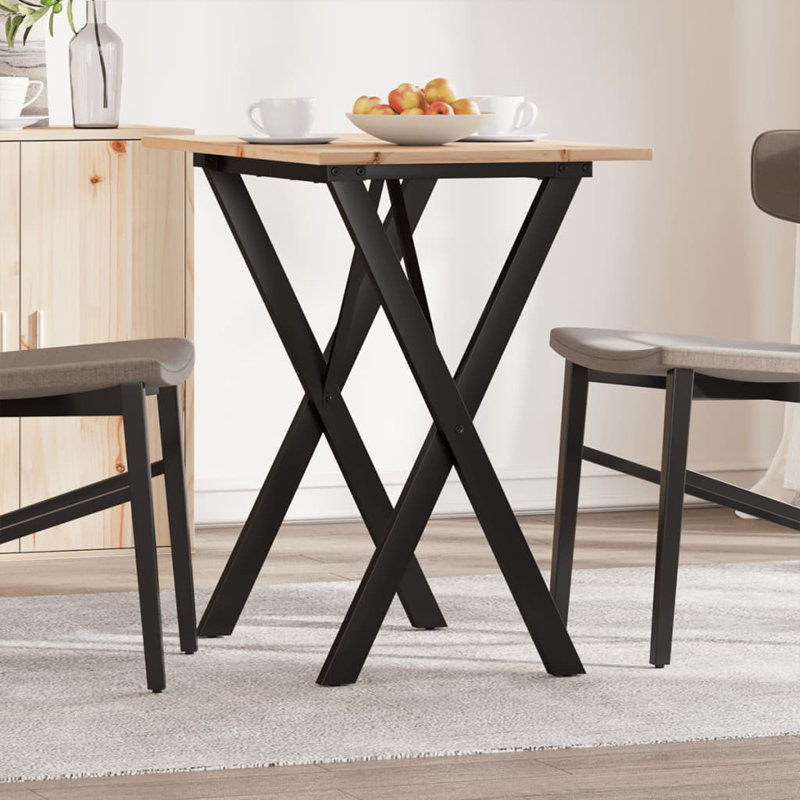 vidaXL Dining Table X-Frame Solid Wood Pine and Steel, 75cm H x 80cm L x 50cm W