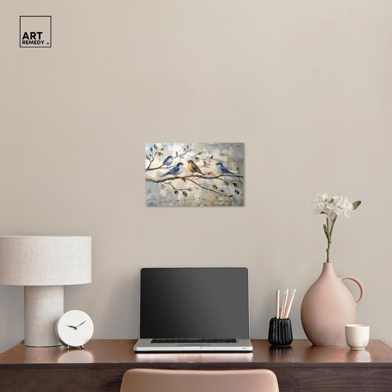 Ochre and Blue Birds Canvas Art in 15" x 10" Size